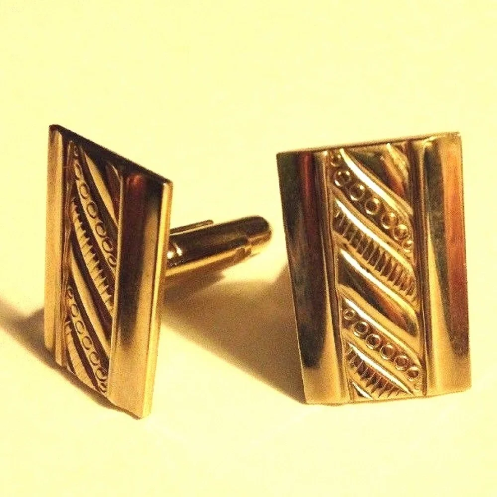 Vintage‎ Gold Tone Cufflinks Barley Twist Mens Jewelry